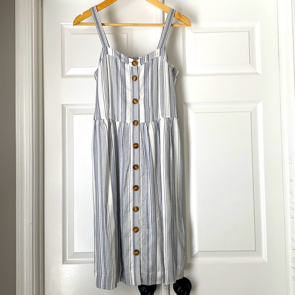 Loft Brand new without tags White/striped button down flare dress